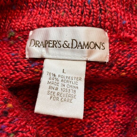 Draper’s & Damon’s Buttoned Red Tweed Cardigan Sweater Size Large - Picture 3 of 11